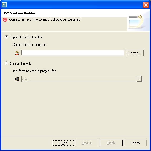 Creating a QNX System Builder project