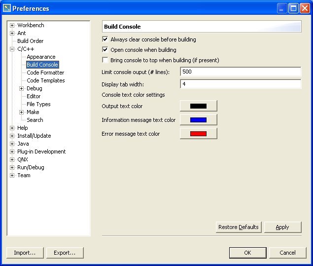 C-Build view preferences