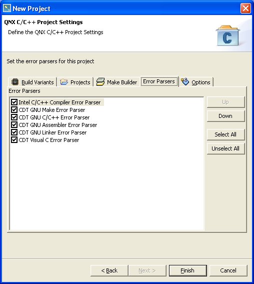 Common wizards: C/C++ Projects; Error Parsers tab
