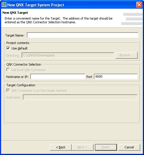 New QNX System Target project