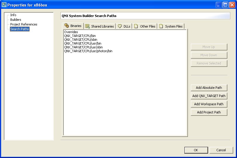 Properties dialog; Search Paths